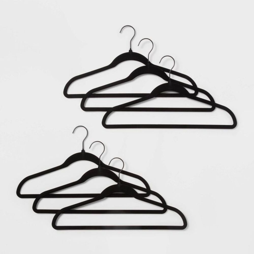 100pk Flocked Suit Hanger Black - Brightroom